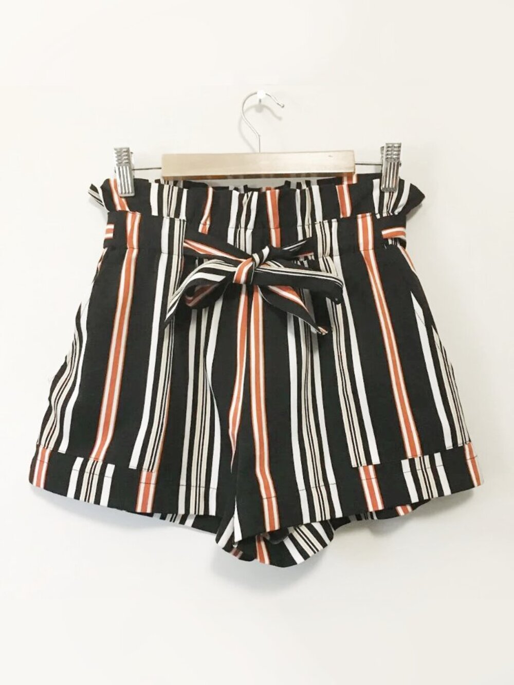 Streetwear Society Striped Paper Bag High Waist Shorts with Belt Size S